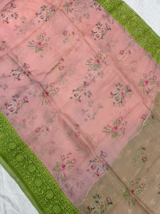 Pure Organza Banarasi Handloom Saree - Chikankari with Digital Print