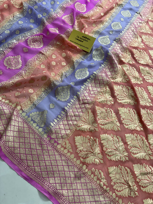 Rangkat Khaddi Georgette Banarasi Handloom Saree - Hand Meenakari