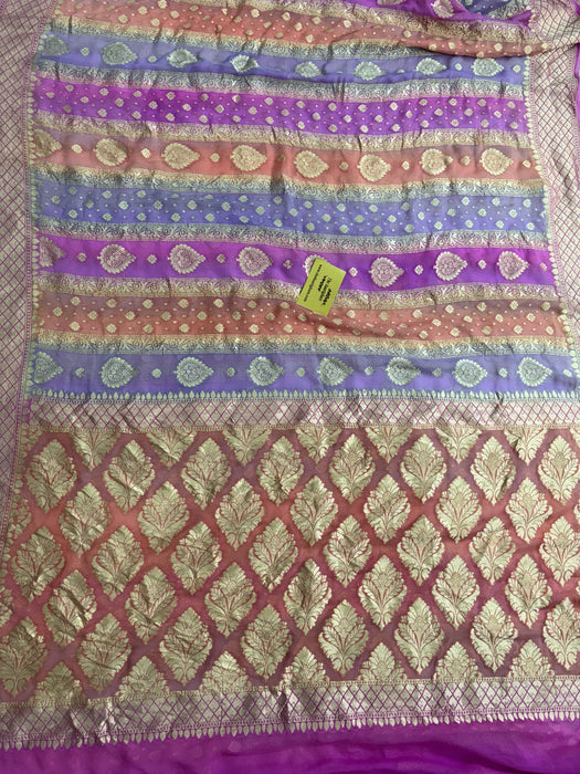 Rangkat Khaddi Georgette Banarasi Handloom Saree - Hand Meenakari