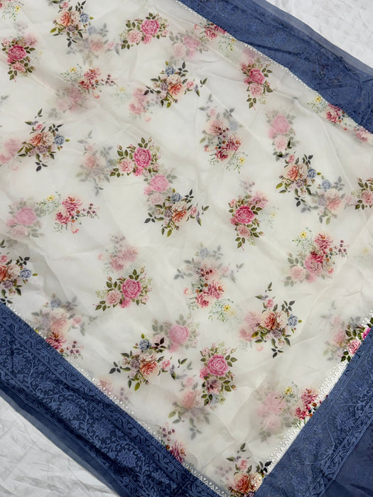 Pure Organza Banarasi Handloom Saree - Chikankari with Digital Print