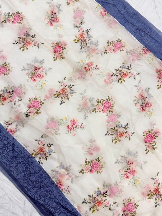 Pure Organza Banarasi Handloom Saree - Chikankari with Digital Print