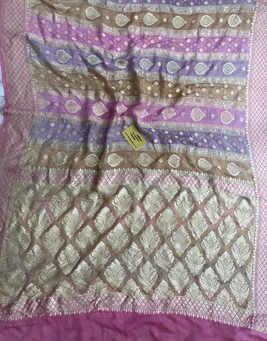 Rangkat Khaddi Georgette Banarasi Handloom Saree - Hand Meenakari