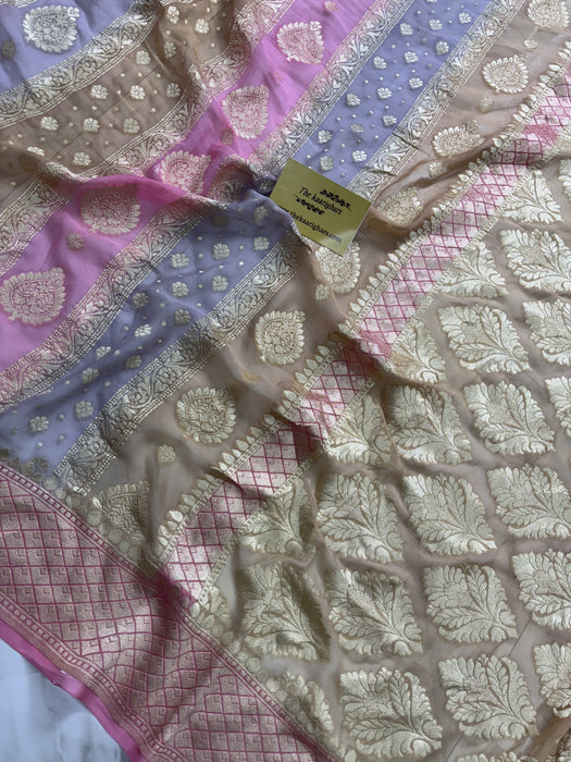 Rangkat Khaddi Georgette Banarasi Handloom Saree - Hand Meenakari