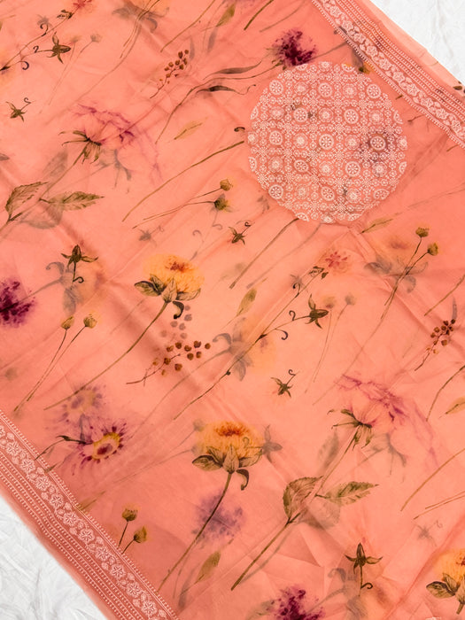 Pure Organza Banarasi Handloom Saree - Chikankari with Digital Print