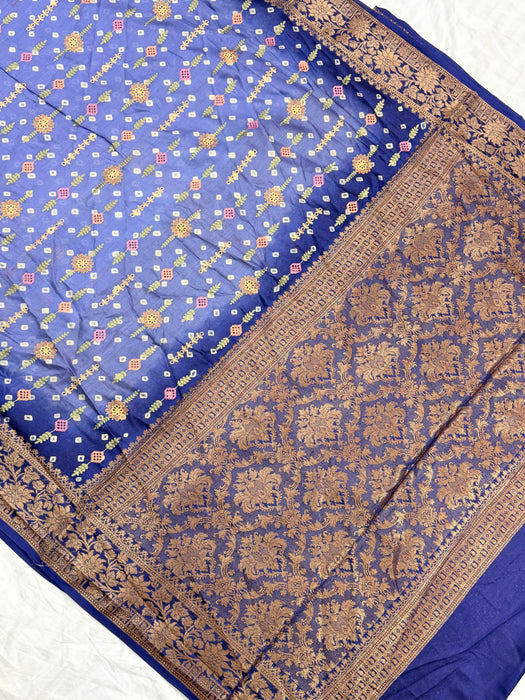 Steel Blue Pure Cotton Banarasi Handloom Saree - All over Embroidery