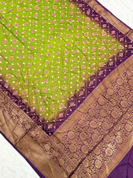 Hazel Green Pure Cotton Banarasi Handloom Saree - All over Embroidery