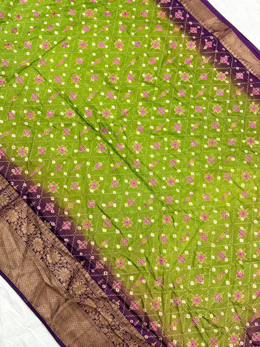 Hazel Green Pure Cotton Banarasi Handloom Saree - All over Embroidery