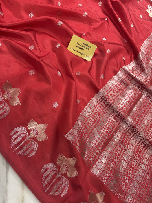 Red Pure Raw Mango Katan Banarasi Handloom Saree