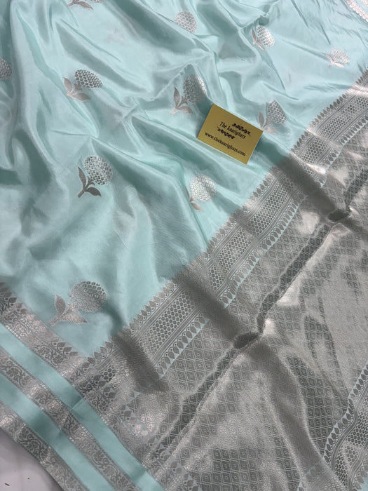 Glacier Pure Raw Mango Katan Banarasi Handloom Saree