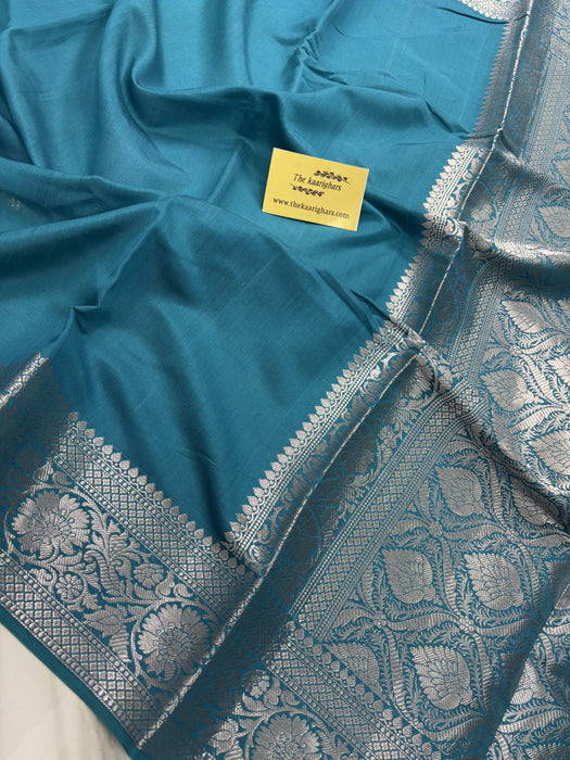 German Blue Pure Chiniya Banarasi Handloom Saree