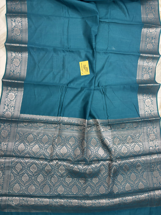 German Blue Pure Chiniya Banarasi Handloom Saree