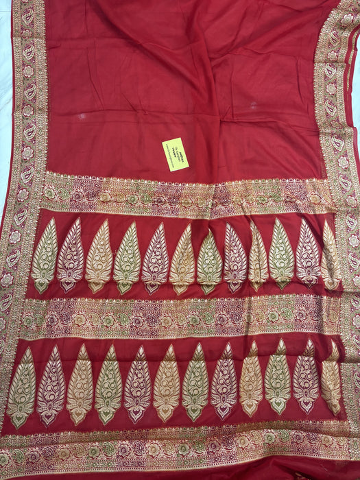 Red Pure Khaddi Chiffon Banarasi Saree - Meenakari Work