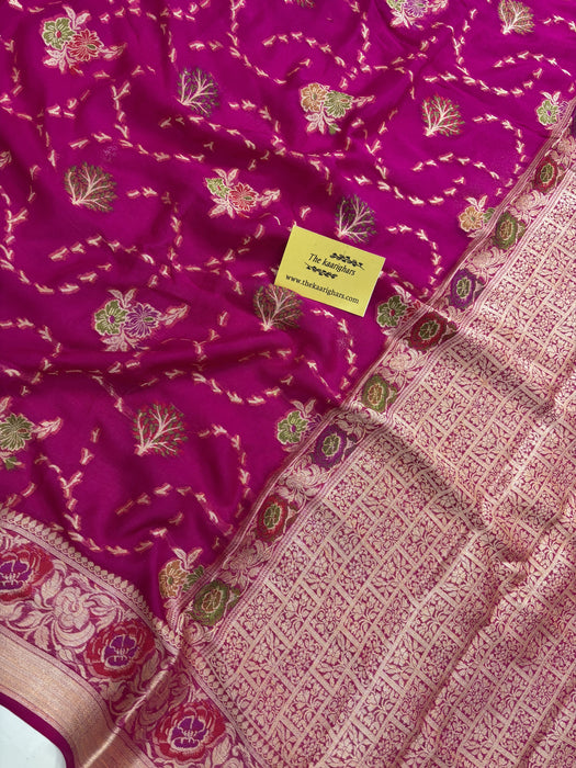 Rani Pure Khaddi Chiffon Banarasi Saree - Meenakari Work