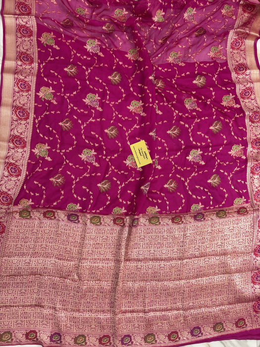 Rani Pure Khaddi Chiffon Banarasi Saree - Meenakari Work