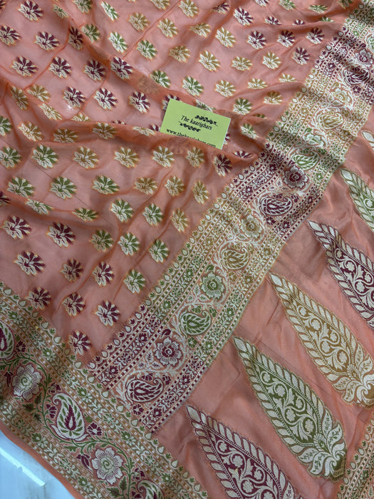 Pure Khaddi Chiffon Banarasi Saree - Meenakari Work