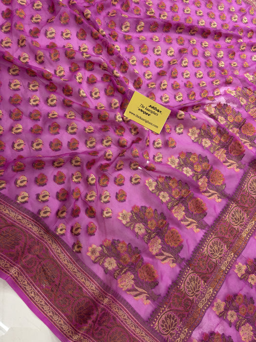 lavender Pure Khaddi Chiffon Banarasi Saree - Meenakari Work