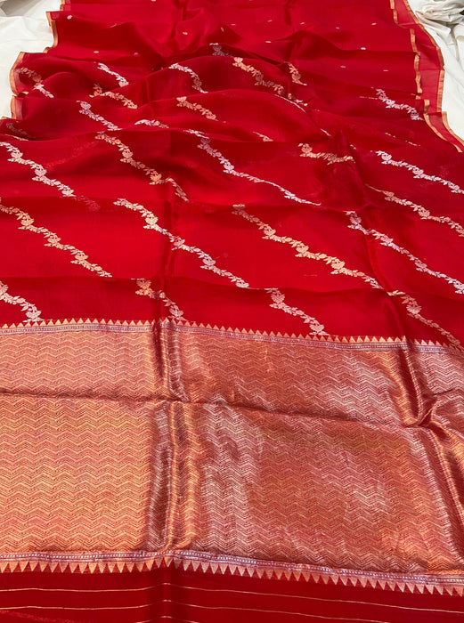Red Pure Kora Banarasi Handloom Saree