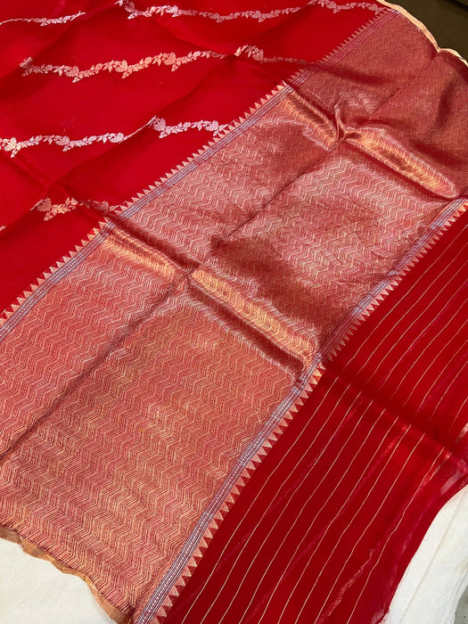 Red Pure Kora Banarasi Handloom Saree