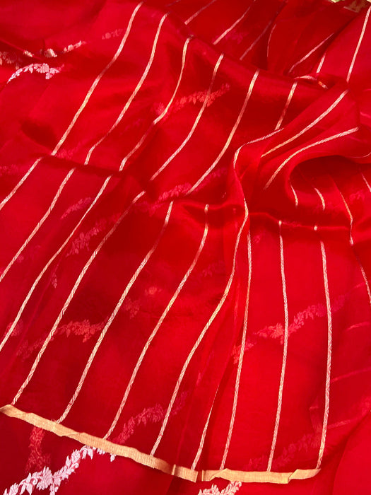 Red Pure Kora Banarasi Handloom Saree