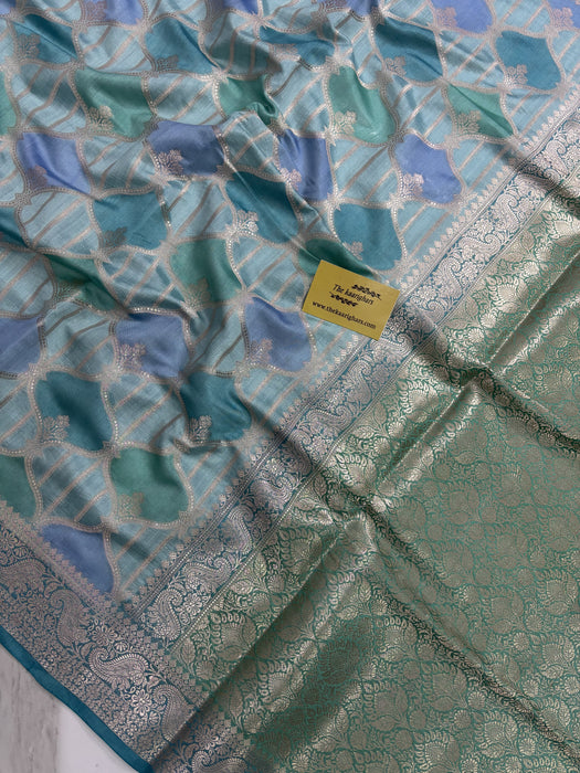 Rangkat Blue Pure Chiniya Banarasi Handloom Saree - Hand meenakari