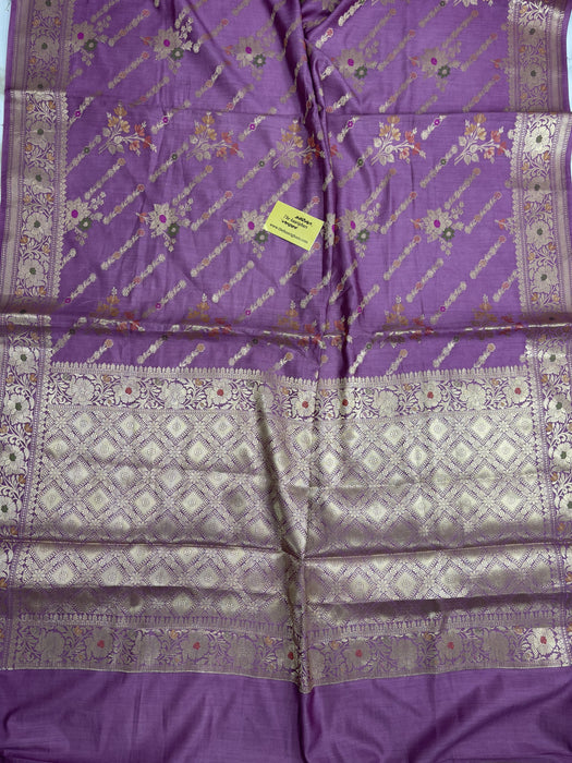Italian lavender Pure Raw Mango Banarasi Handloom Saree