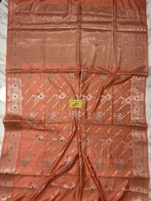 Peach Pure Chiniya Banarasi Handloom Saree