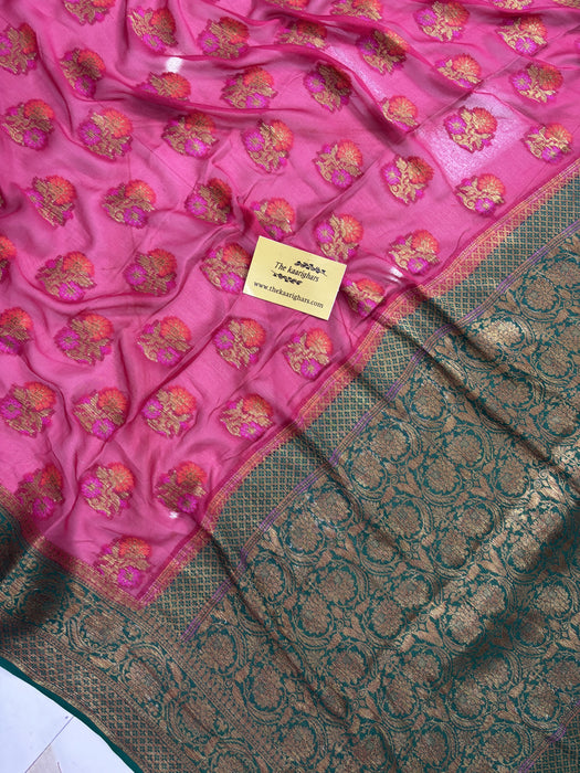 Rani Pure Khaddi Chiffon Banarasi Saree - Meenakari Work