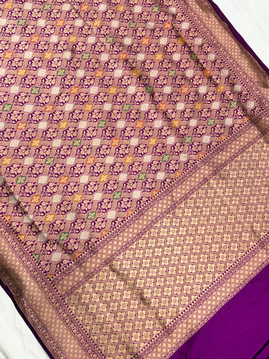 Magenta Pure Katan Banarasi Handloom Saree - Meenakari Brocade Work