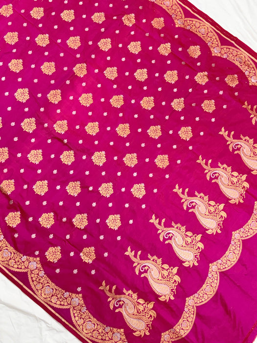 Rani Pure Katan Sona Roopa Banarasi Handloom Saree - Designer Border
