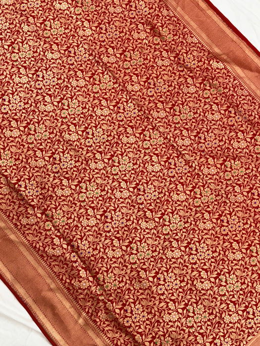 Red Pure Katan Banarasi Handloom Saree - Tilfi Meenakari Brocade Work