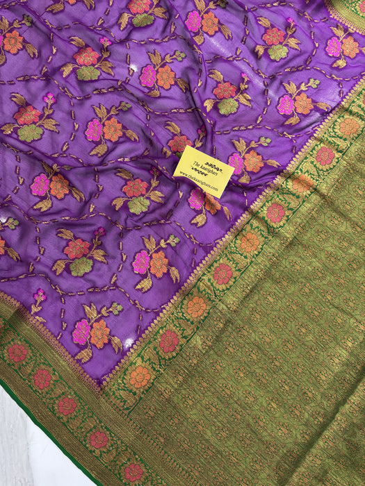 Purple Pure Khaddi Chiffon Banarasi Saree - Meenakari Work