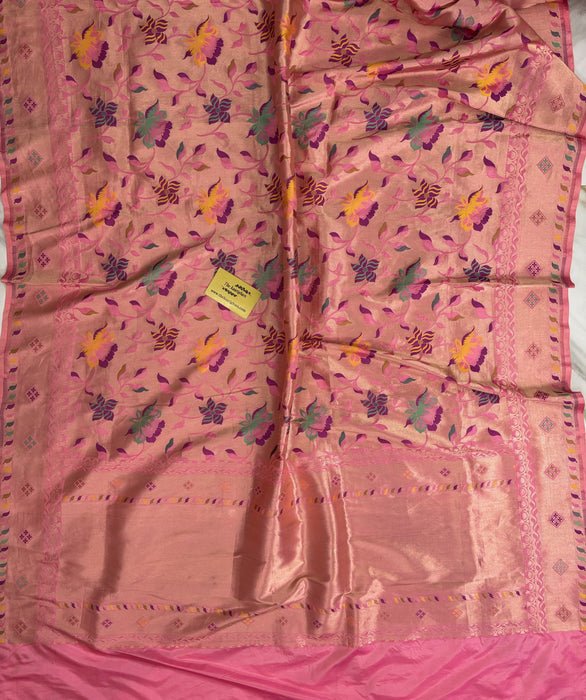 Pink Pure Katan Banarasi Handloom Saree - Brocade Meenakari