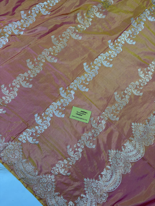 Dual Shade Pure Katan Banarasi Handloom Saree - Kadiyal Jaal Work