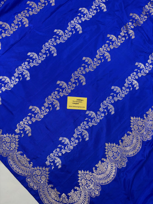 Royal Blue Pure Katan Banarasi Handloom Saree - Kadiyal Jaal Work