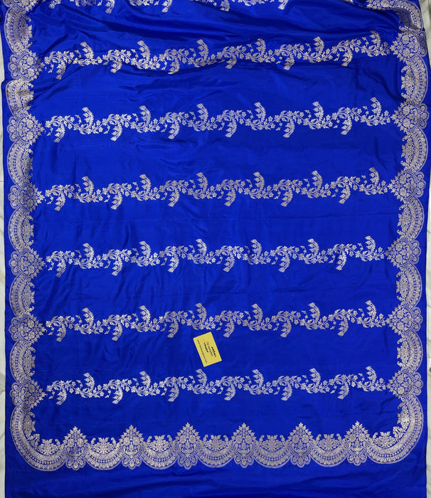 Royal Blue Pure Katan Banarasi Handloom Saree - Kadiyal Jaal Work