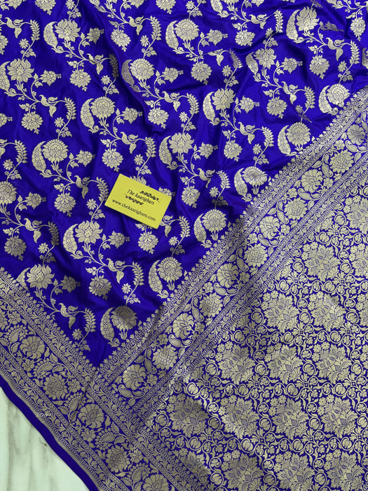 Royal Blue Pure Katan Banarasi Handloom Saree - Sona Jaal Work