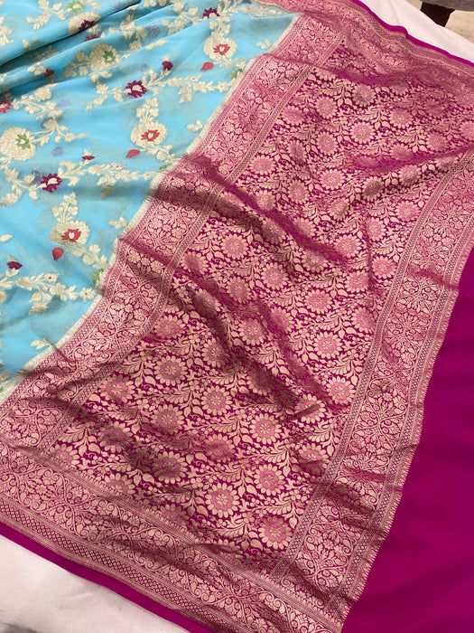 Blue Khaddi Georgette Banarasi Handloom Saree - Meenakarilue