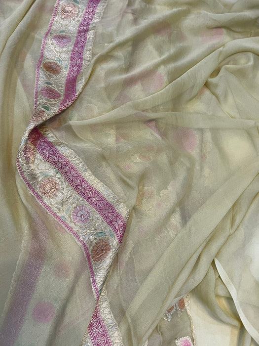 Dust Khaddi Georgette Banarasi Handloom Saree - Handfilled Meenakari