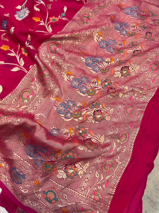 Rani Khaddi Georgette Banarasi Handloom Saree - Meenakari