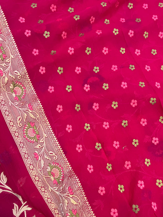 Rani Khaddi Georgette Banarasi Handloom Saree - Meenakari