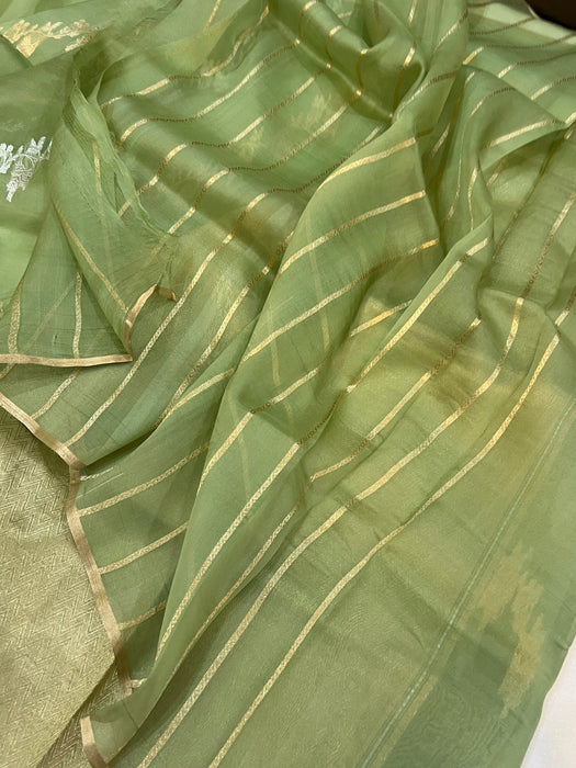 Pista Pure Kora Banarasi Handloom Saree