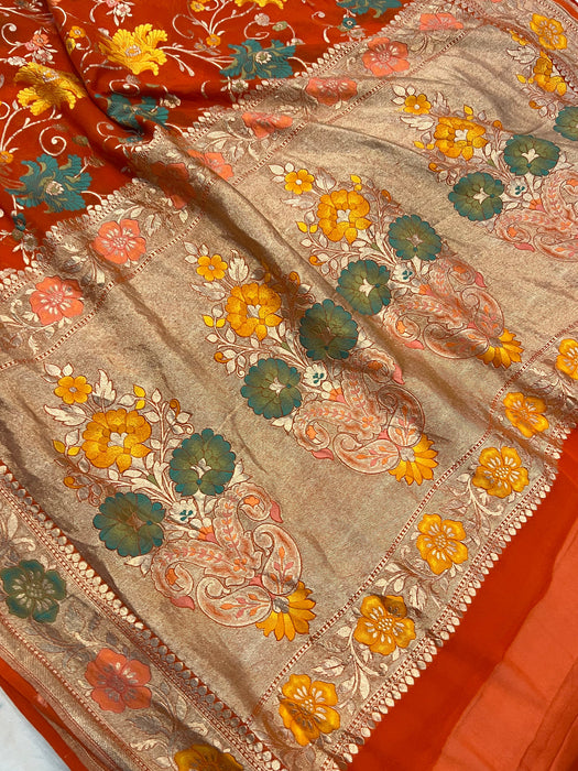 Red Khaddi Georgette Banarasi Handloom Saree - Meenakari