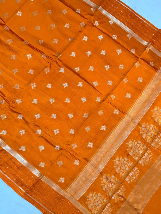 Orange Pure Mango Katan Banarasi Handloom Saree