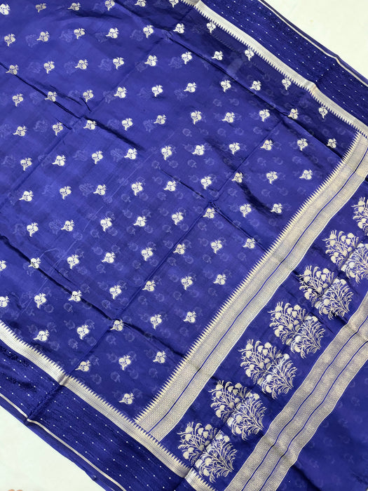Navy Blue Pure Mango Katan Banarasi Handloom Saree