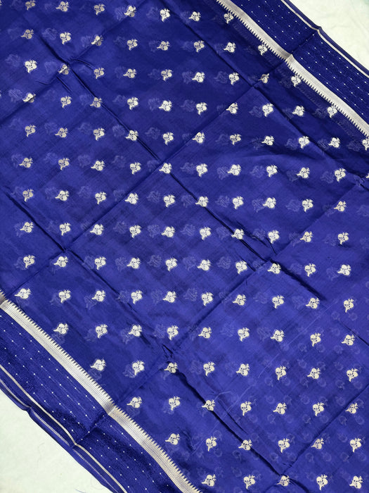 Navy Blue Pure Mango Katan Banarasi Handloom Saree