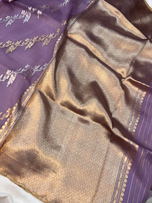 Light Lavender Pure Kora Banarasi Handloom Saree