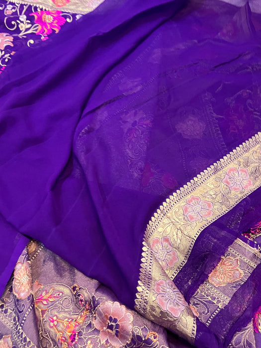 Purple Khaddi Georgette Banarasi Handloom Saree - Meenakari