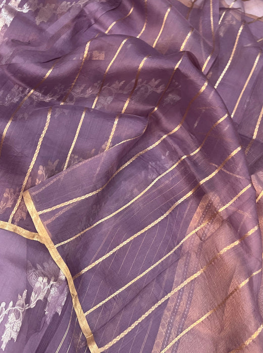 Light Lavender Pure Kora Banarasi Handloom Saree