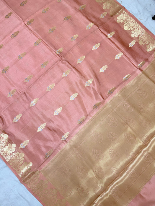Copper Pink Pure Mango Katan Banarasi Handloom Saree