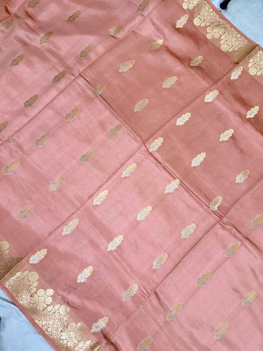 Copper Pink Pure Mango Katan Banarasi Handloom Saree